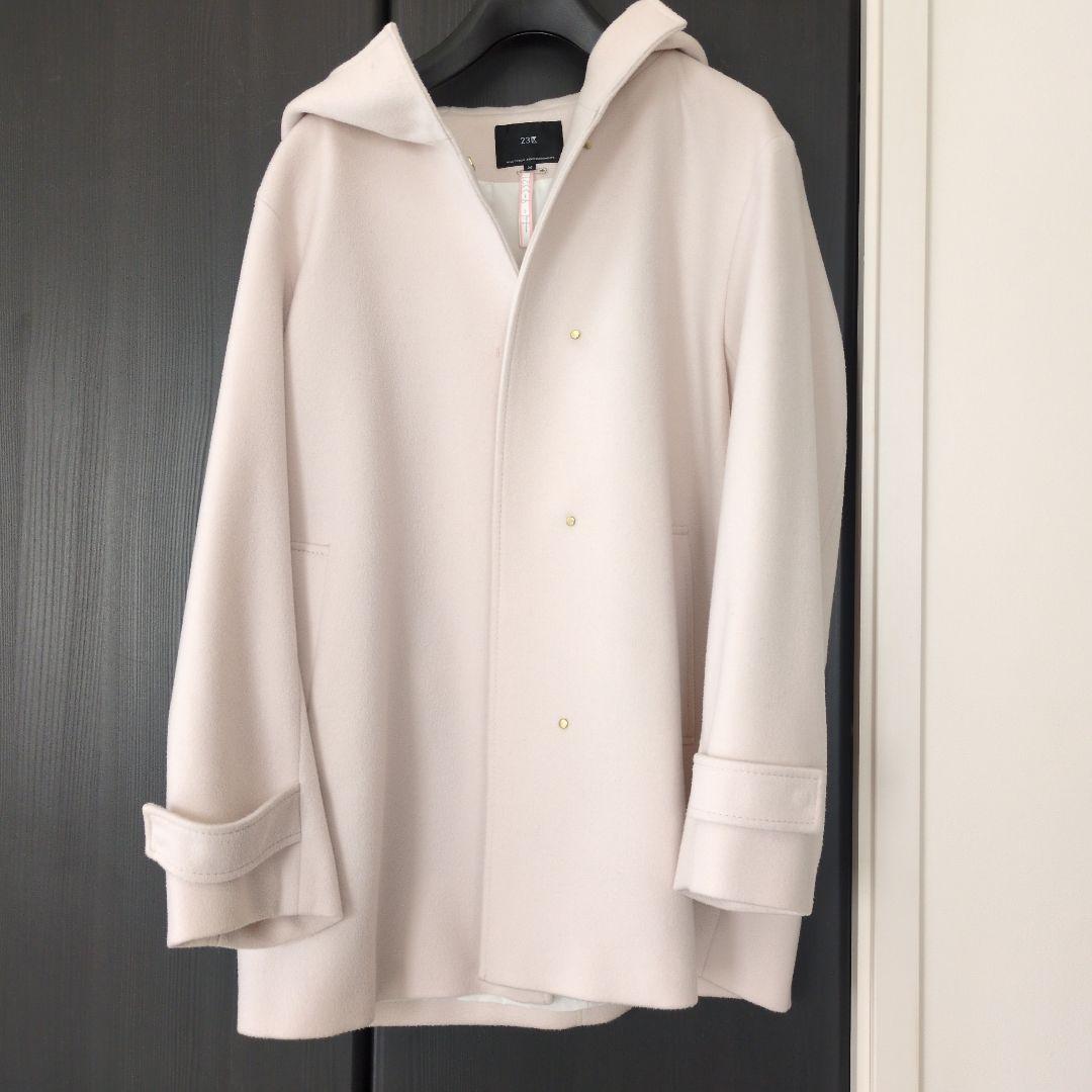 美品☆23区 ウールカシミヤビーバー フード付き ショートコート ベージュ