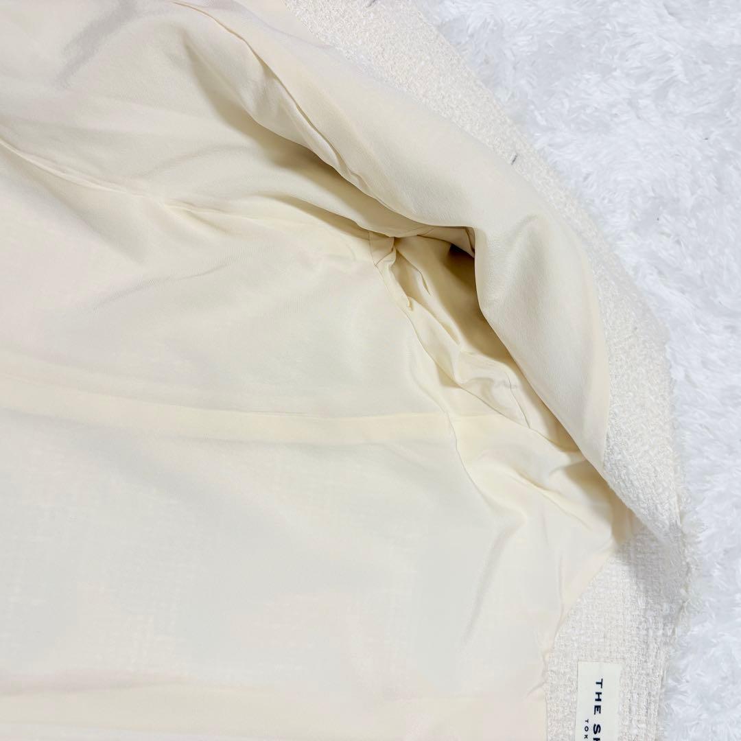 シンゾーン　ツイード　ジャケット　ノーカラー　ホワイト　シルク　入学式