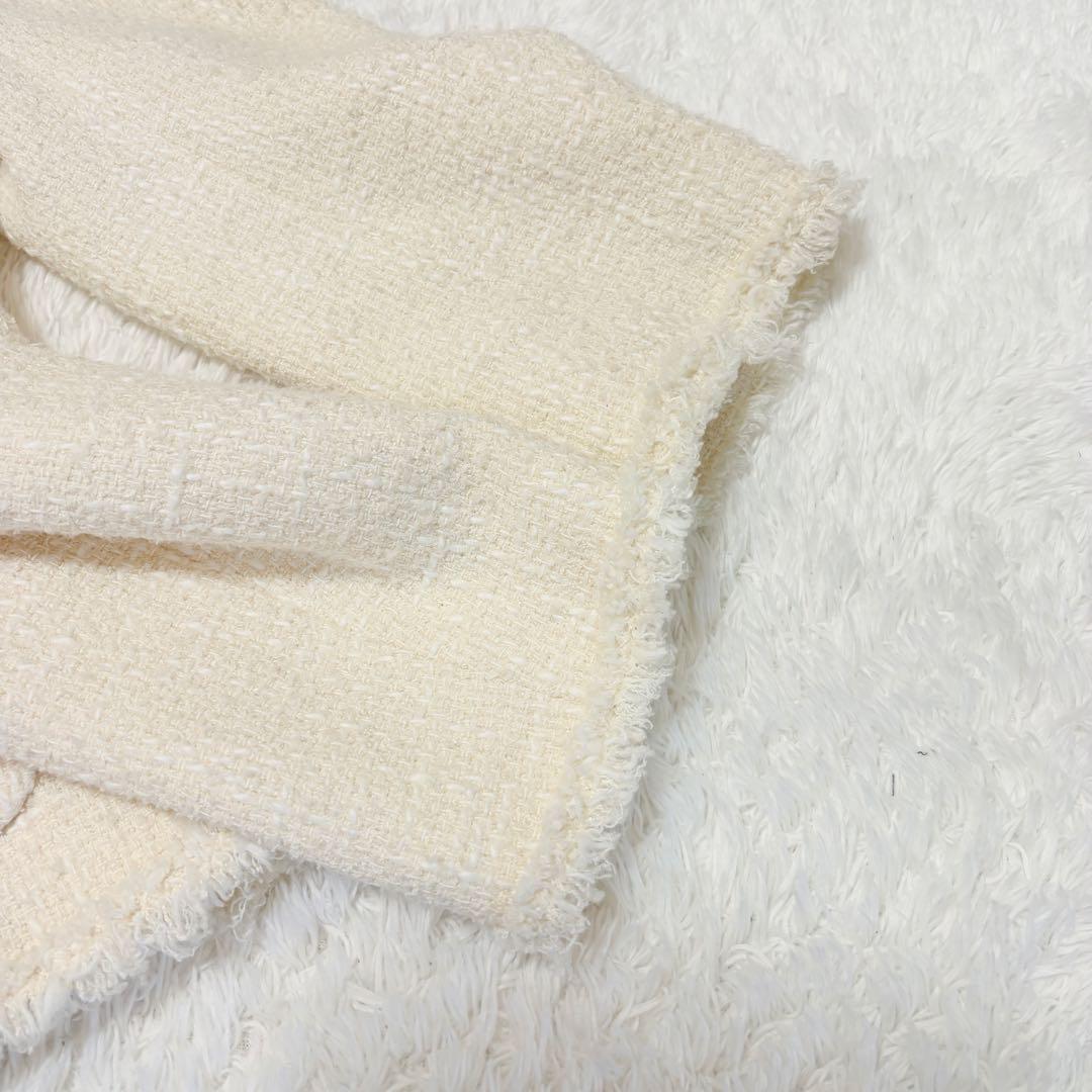 シンゾーン　ツイード　ジャケット　ノーカラー　ホワイト　シルク　入学式