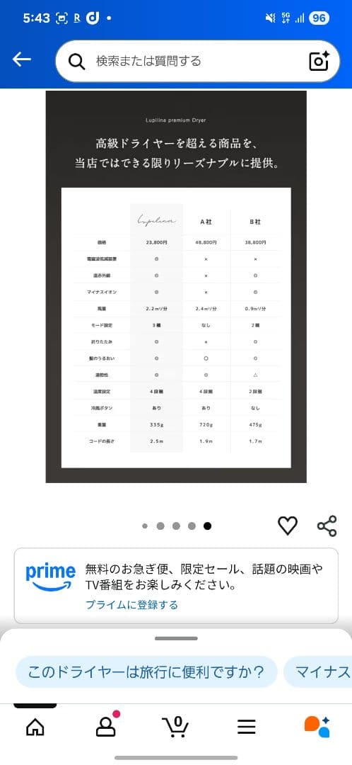 ルピリーナ折りたたみ式遠赤外線マイナスイオンドライヤー箱なし