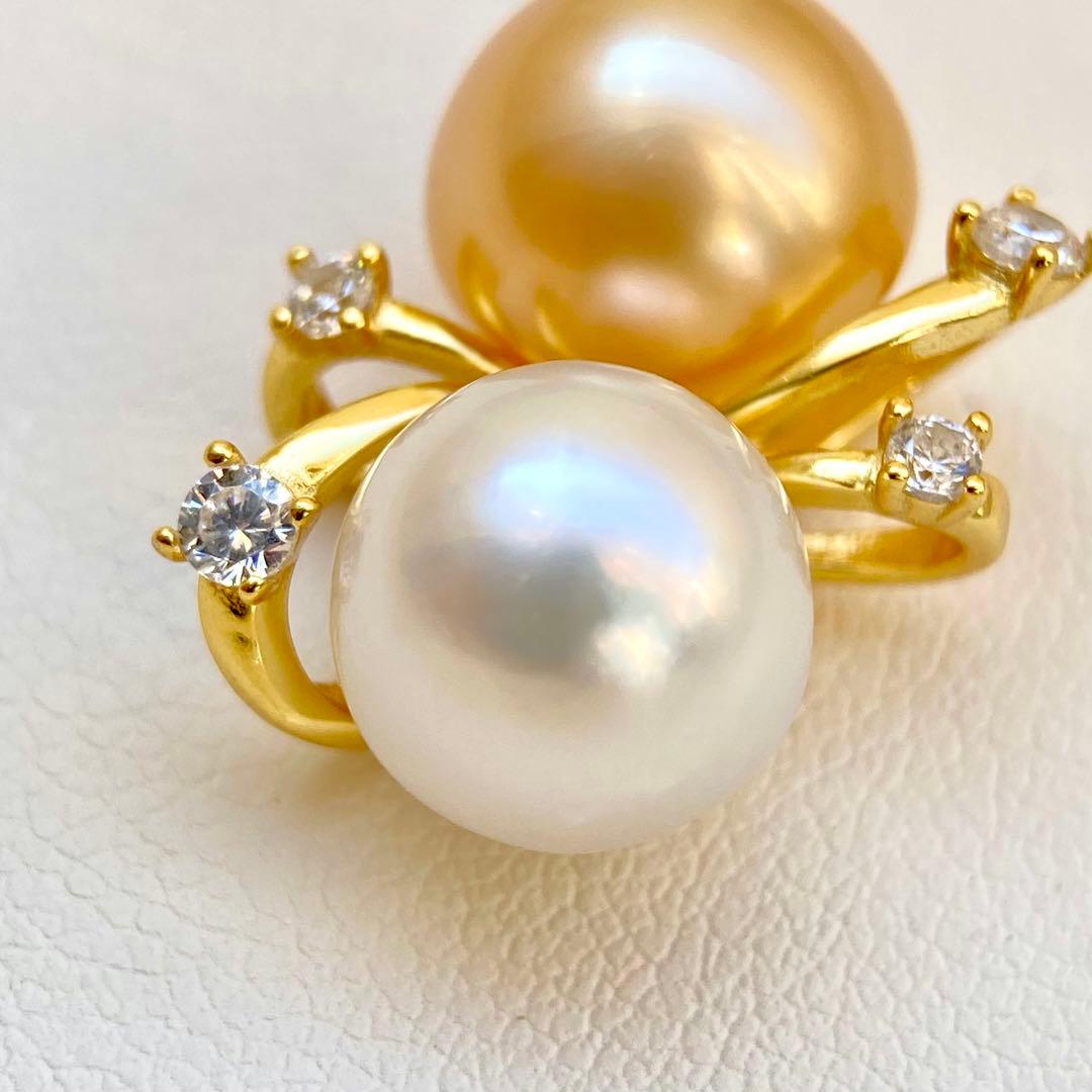 本真珠南洋白蝶真珠ゴールドとホワイト双色s925ペンダントBEN901