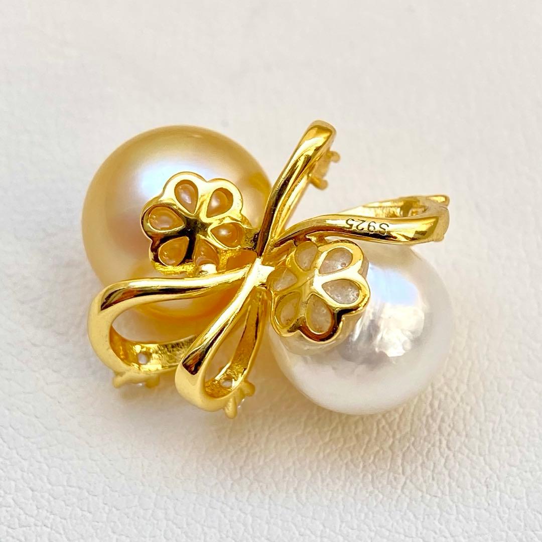 本真珠南洋白蝶真珠ゴールドとホワイト双色s925ペンダントBEN901