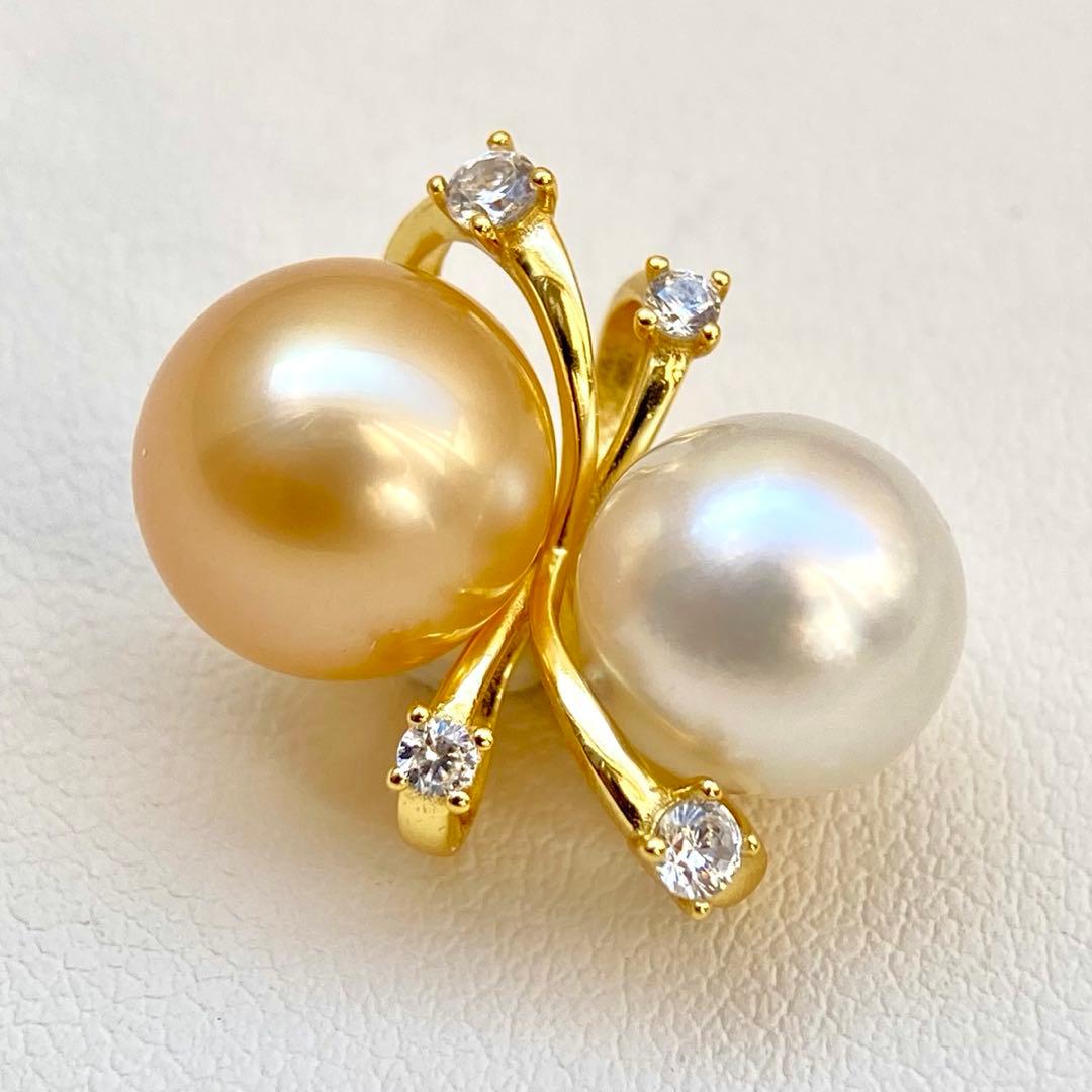 本真珠南洋白蝶真珠ゴールドとホワイト双色s925ペンダントBEN901