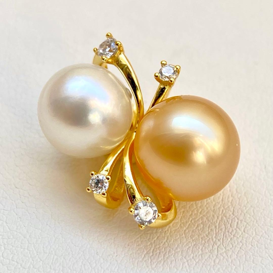 本真珠南洋白蝶真珠ゴールドとホワイト双色s925ペンダントBEN901