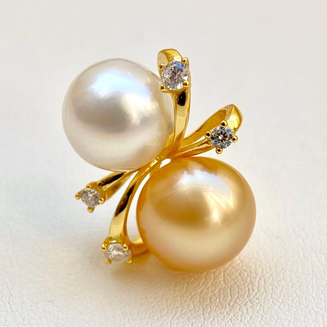 本真珠南洋白蝶真珠ゴールドとホワイト双色s925ペンダントBEN901