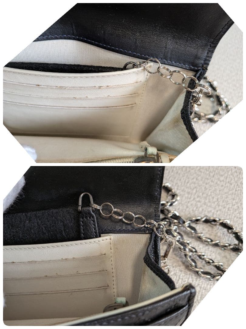 シャネル　黒　ビコローレ　バイカラー　折り財布　ミニ財布　ショルダー　ラムスキン