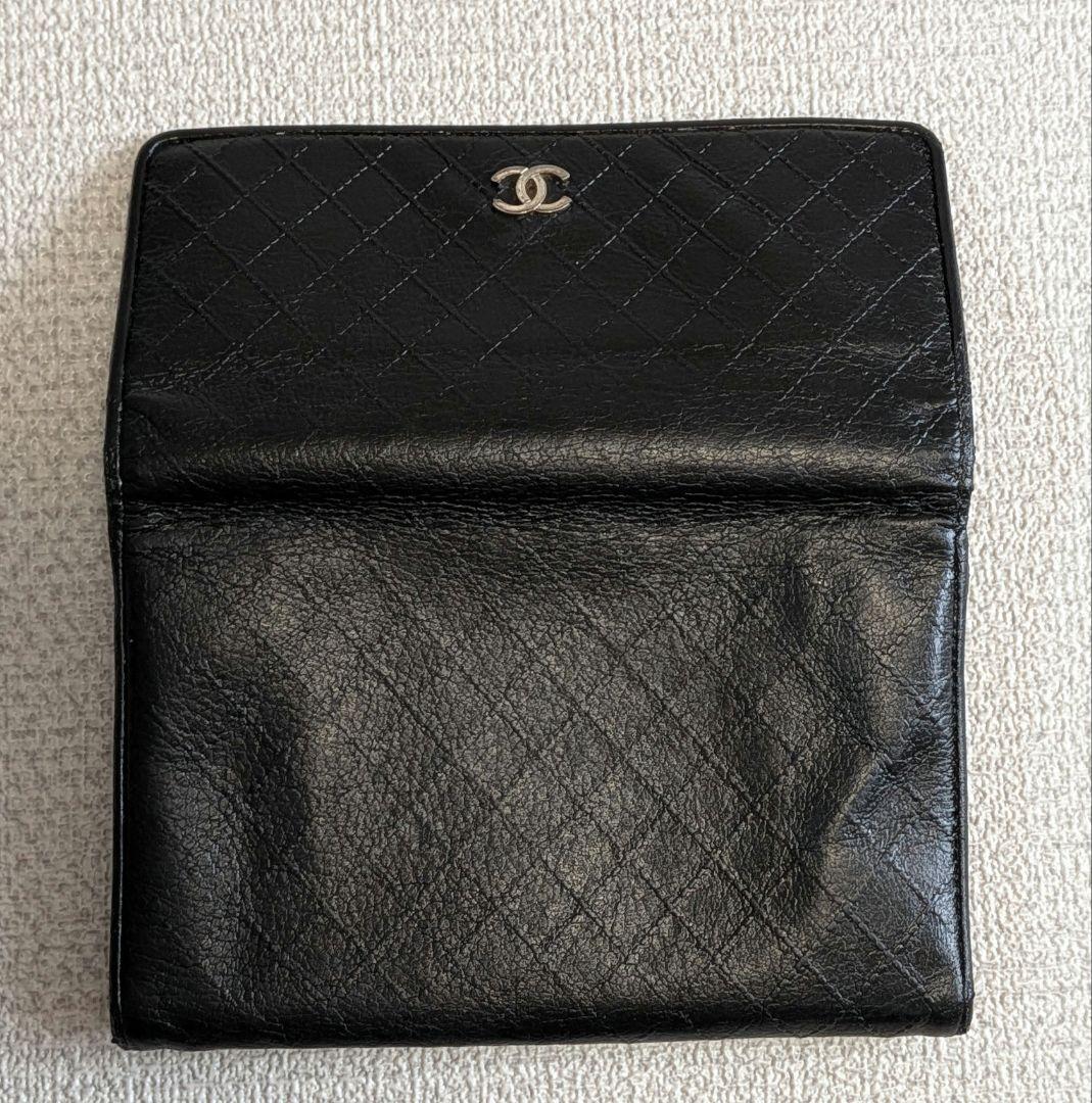 シャネル　黒　ビコローレ　バイカラー　折り財布　ミニ財布　ショルダー　ラムスキン