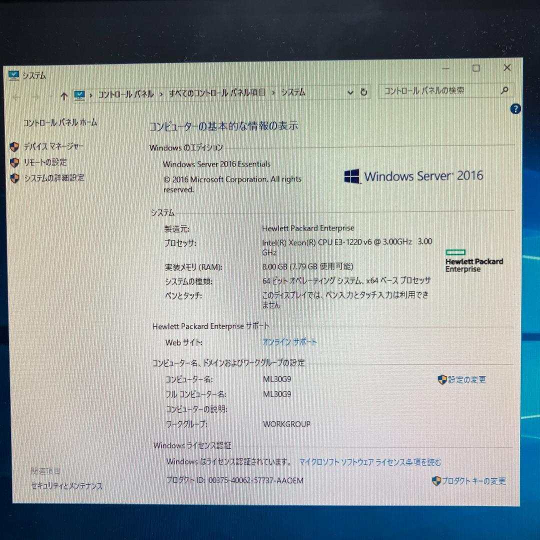 HP Proliant ML30 Gen9 Windowsサーバ
