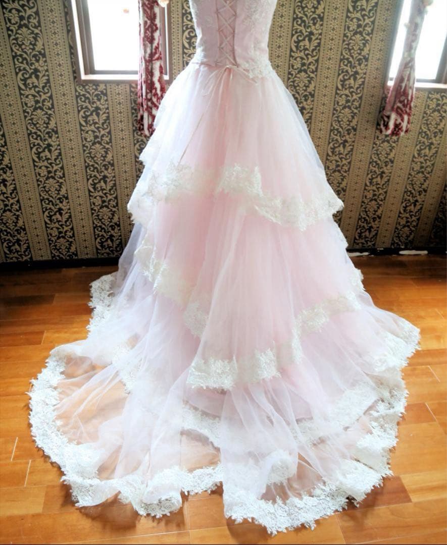 ♡淡い桜ピンクの高級ウエディングドレス7号9号11号S~Lサイズカラードレス♡