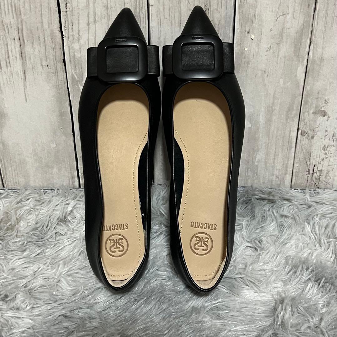 未使用級✨ スタッカート M ポインテッドトゥ ミルーレフラットシューズ 黒