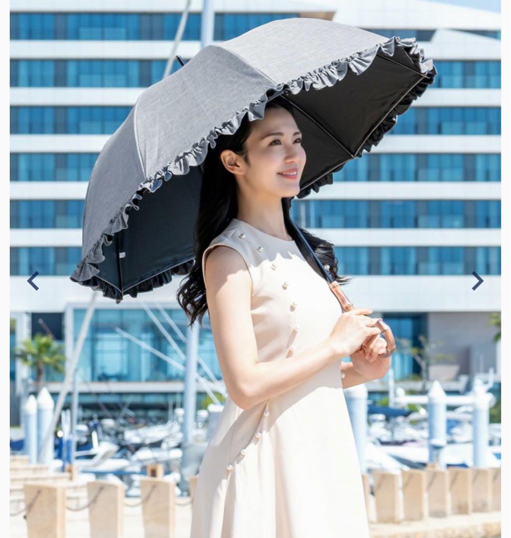 新品未使用 芦屋ロサブラン 日傘 ミドル フリル タンガリー 55cm 晴雨兼用