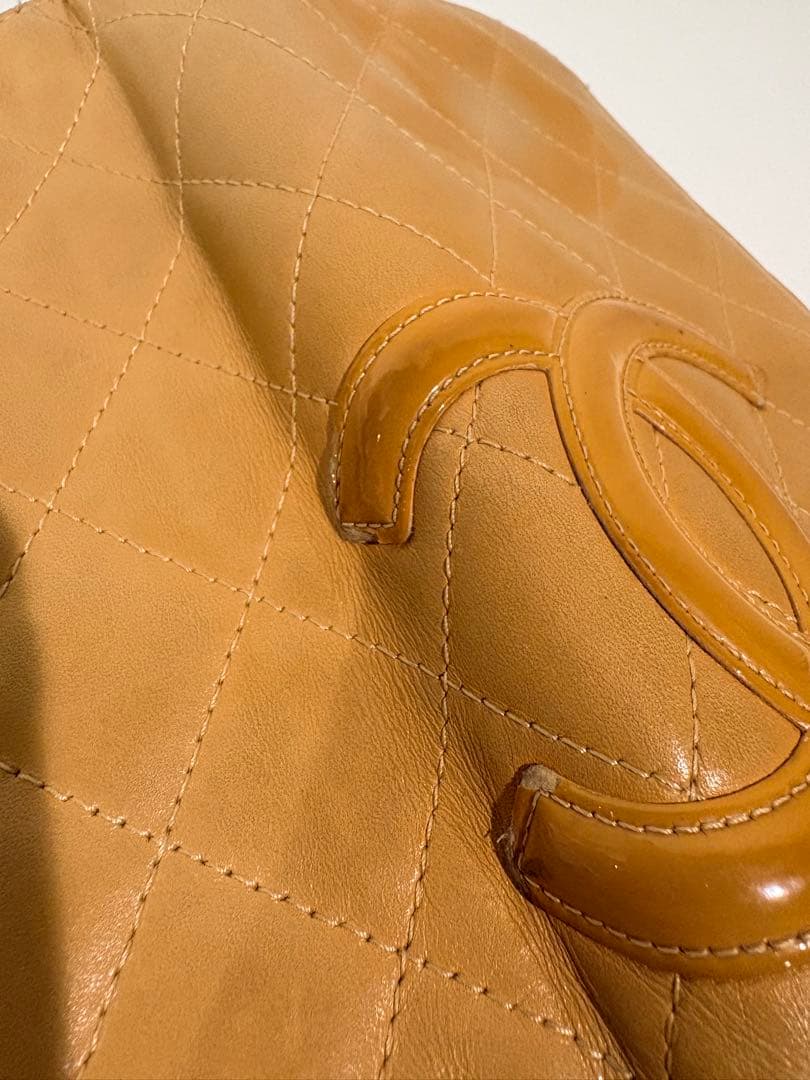 シャネル カンボンライン ベージュ オレンジ キルティング 長財布