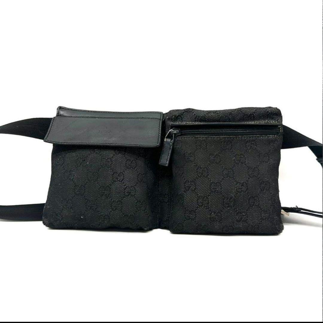 【美品】グッチ ボディバッグ ショルダー GG柄 ロゴ型押し ブラック