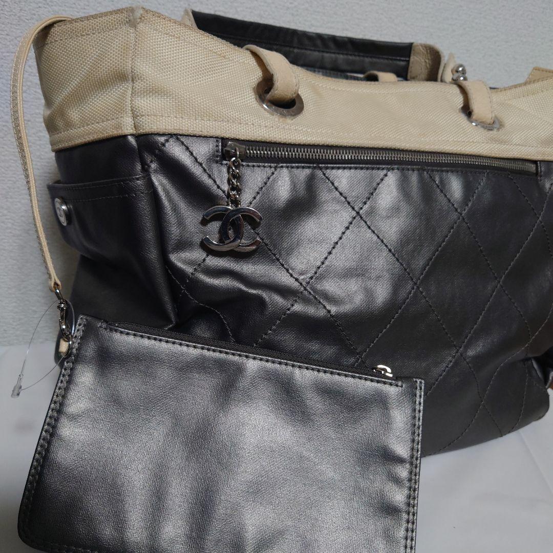 CHANEL パリピアリッツGM ダークグレー トートバック ポーチ付き