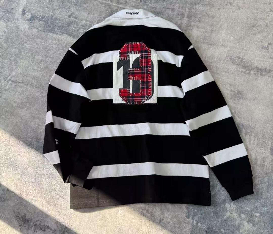 美品Supreme ラガーシャツ M 黒/白 ストライプ