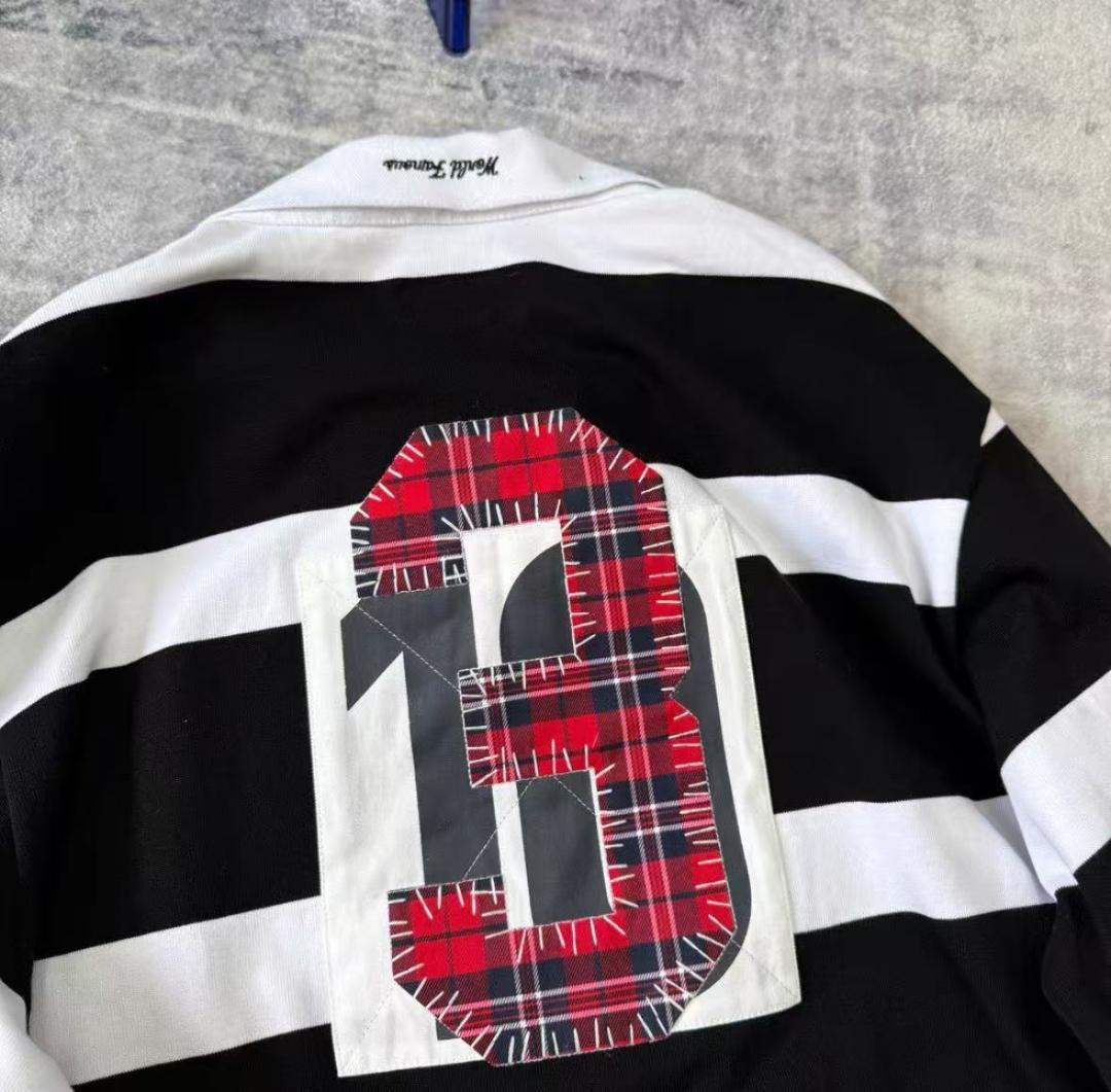 美品Supreme ラガーシャツ M 黒/白 ストライプ