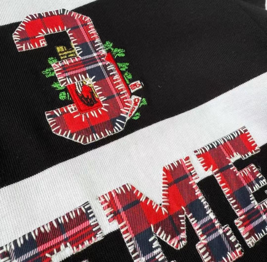 美品Supreme ラガーシャツ M 黒/白 ストライプ