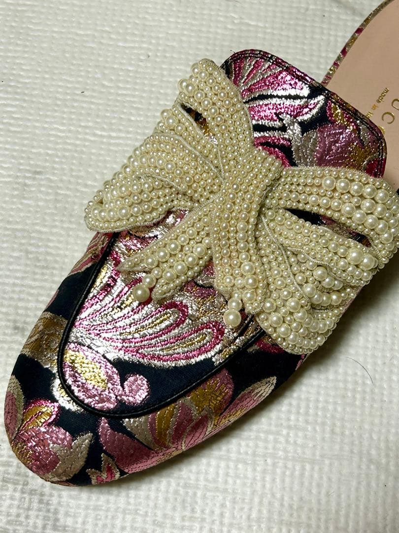 GUCCI プリンスタウン パール リボン ミュール サンダル グッチ 38