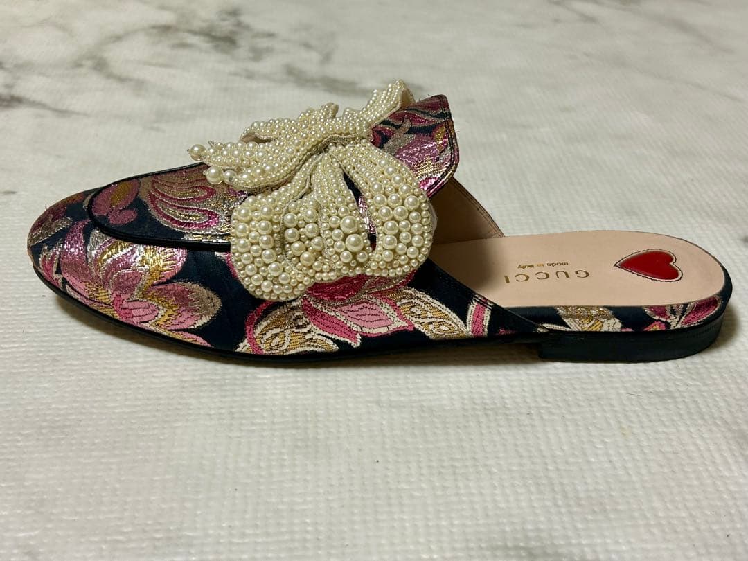 GUCCI プリンスタウン パール リボン ミュール サンダル グッチ 38