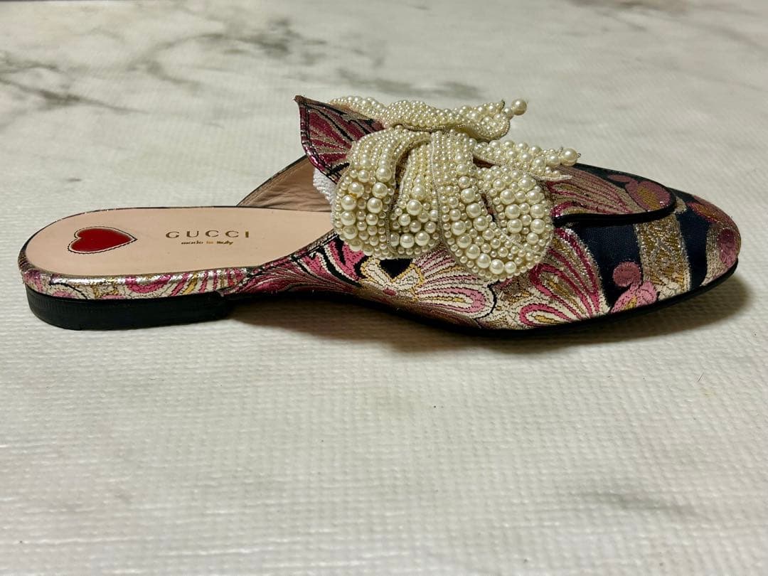 GUCCI プリンスタウン パール リボン ミュール サンダル グッチ 38