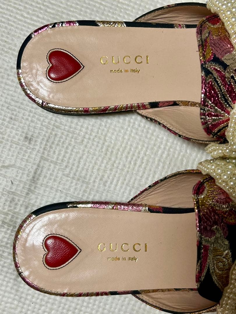 GUCCI プリンスタウン パール リボン ミュール サンダル グッチ 38