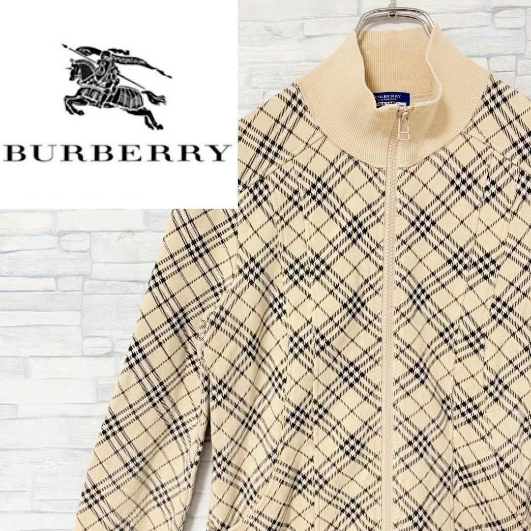 バーバリーブルーレーベル ノバチェック ジャケット 袖刺繍ロゴ ダブルジップ38