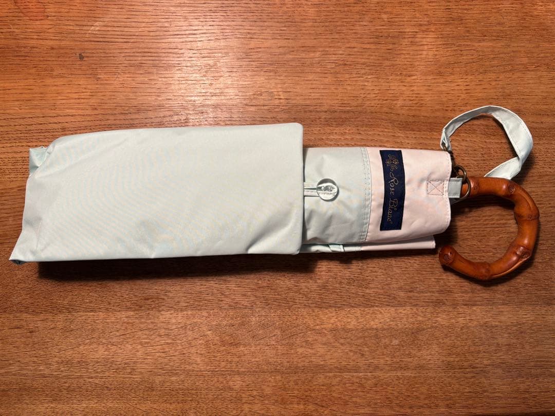 芦屋ロサブラン 日傘 2段折り コンビ 曲がり竹手元 ミント×アイボリー