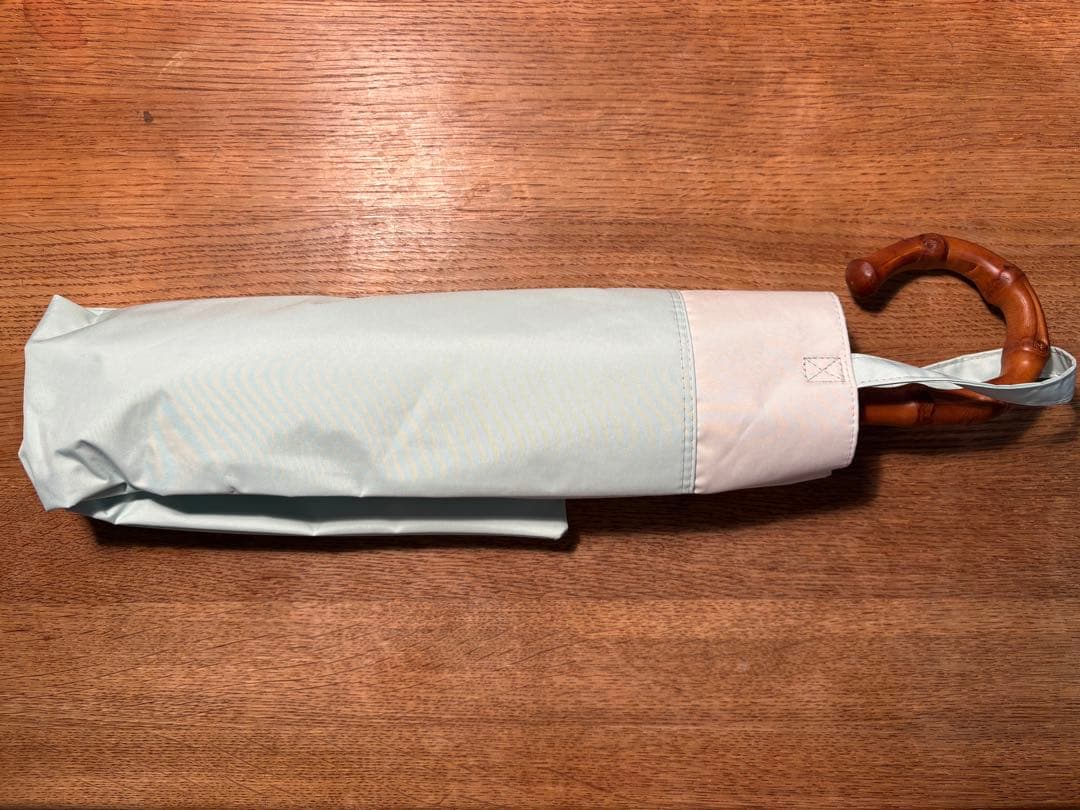 芦屋ロサブラン 日傘 2段折り コンビ 曲がり竹手元 ミント×アイボリー