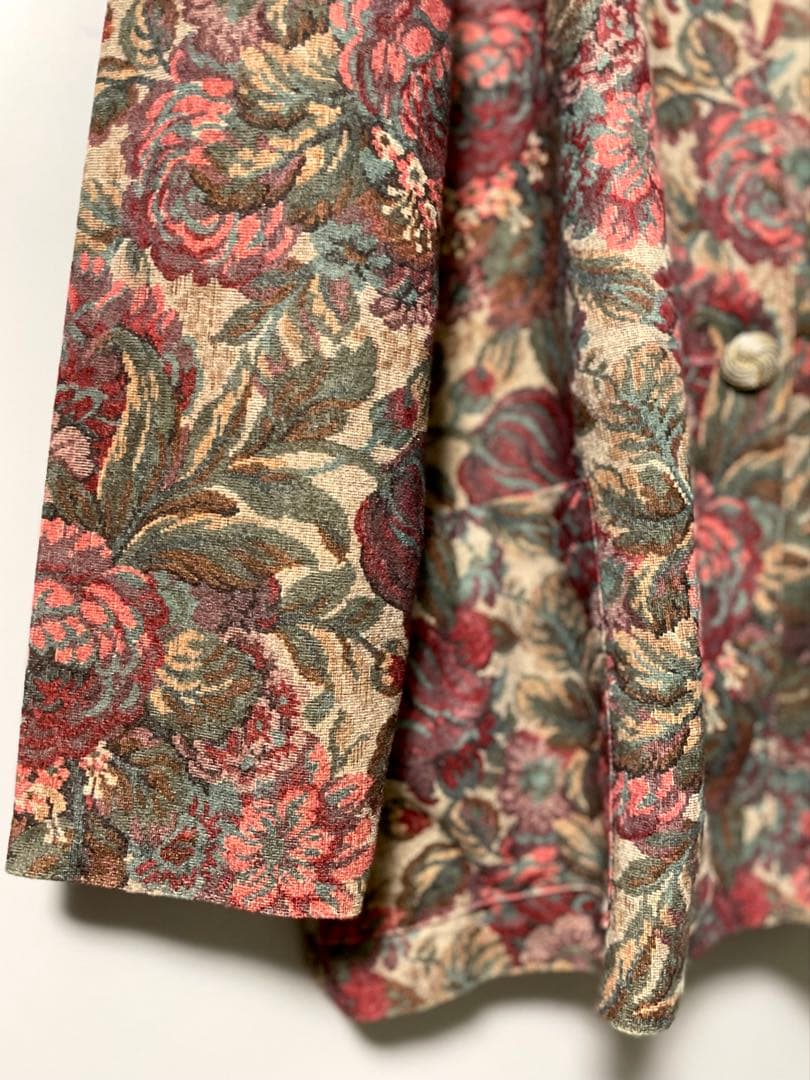 80s 90s ヴィンテージ ノーカラージャケット 花柄 ボタニカル柄 レトロ