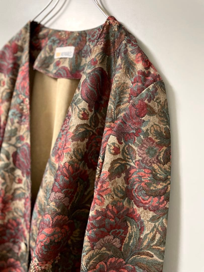 80s 90s ヴィンテージ ノーカラージャケット 花柄 ボタニカル柄 レトロ