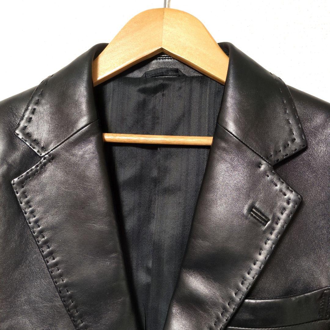 美品　最高級　コムサコレクション　羊革　ラムレザー　テーラードジャケット　L　黒
