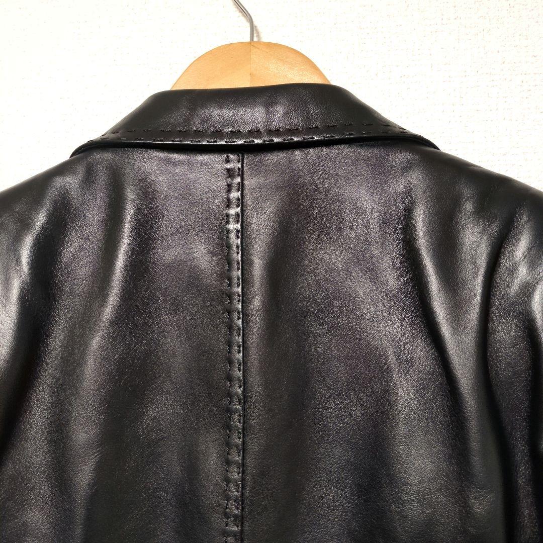 美品　最高級　コムサコレクション　羊革　ラムレザー　テーラードジャケット　L　黒