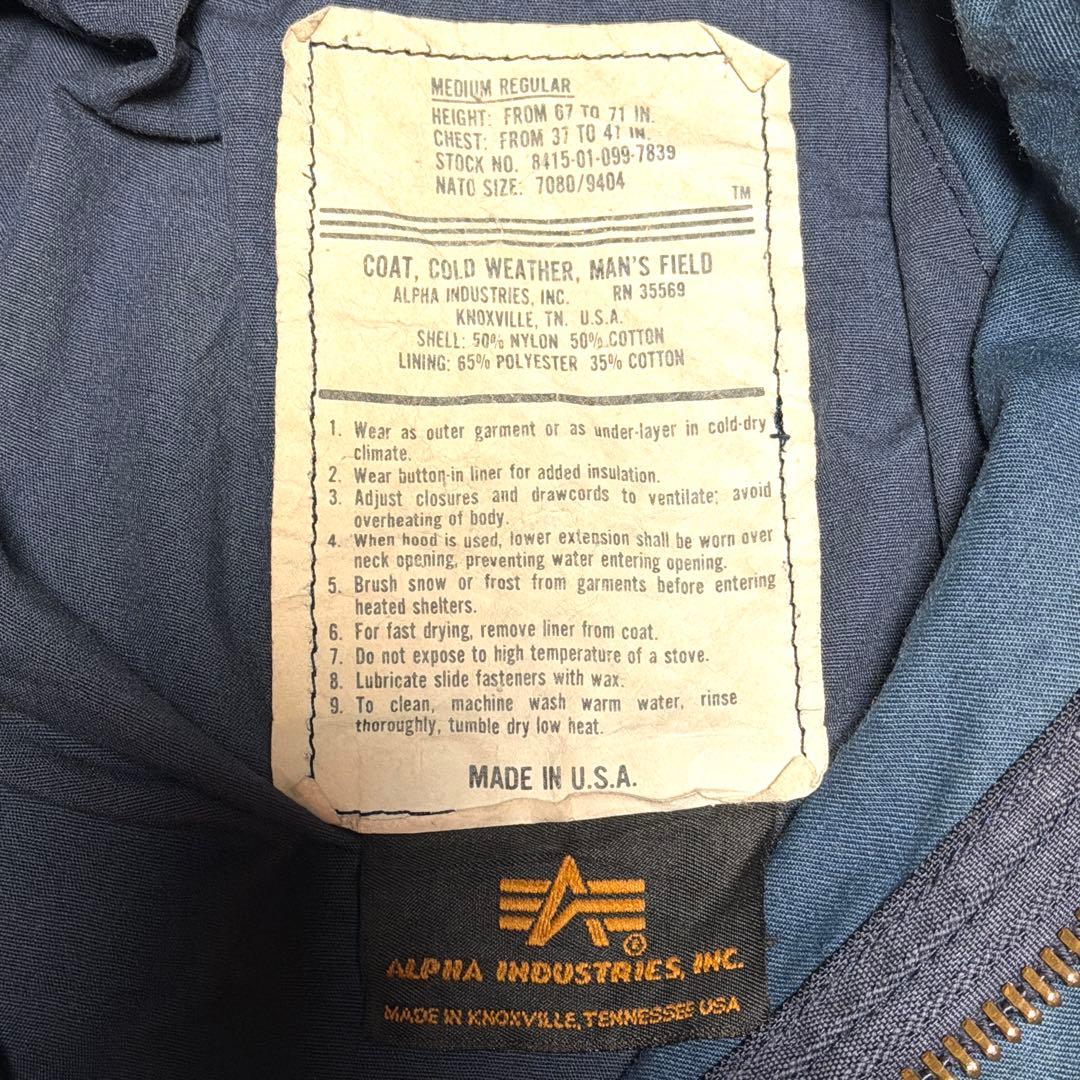 90s L相当 アルファ　Alpha アルファ 紺系　M-65 USA製 フィー