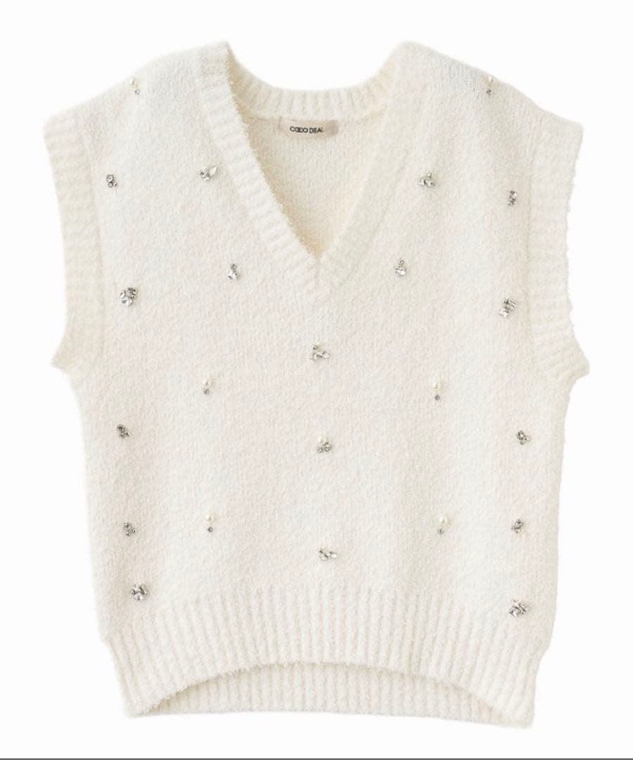 新品ビジューニットベスト　オフ