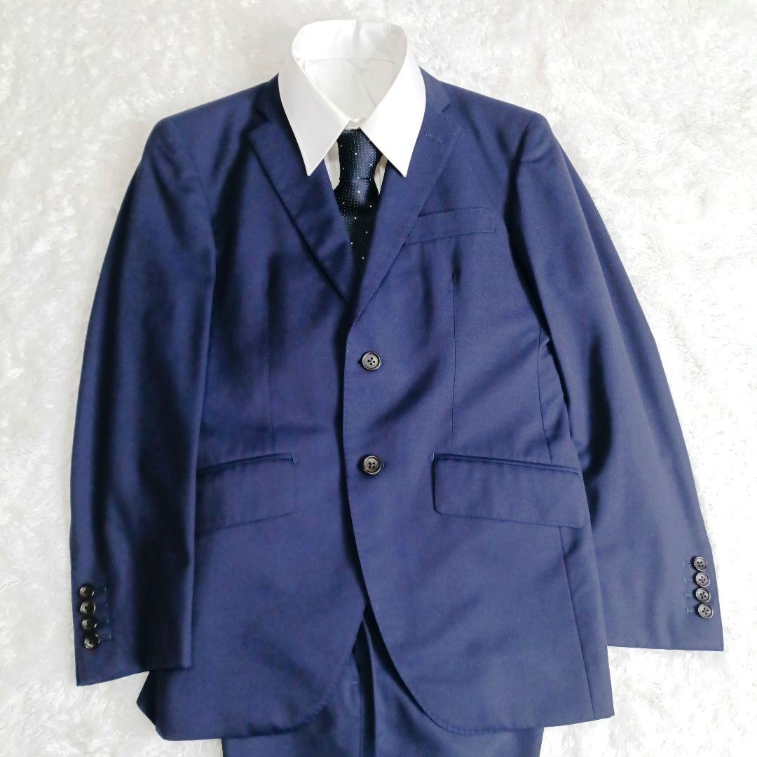 麻布テーラー スリーピース スーツ セットアップ メンズ ネイビー A5（М）