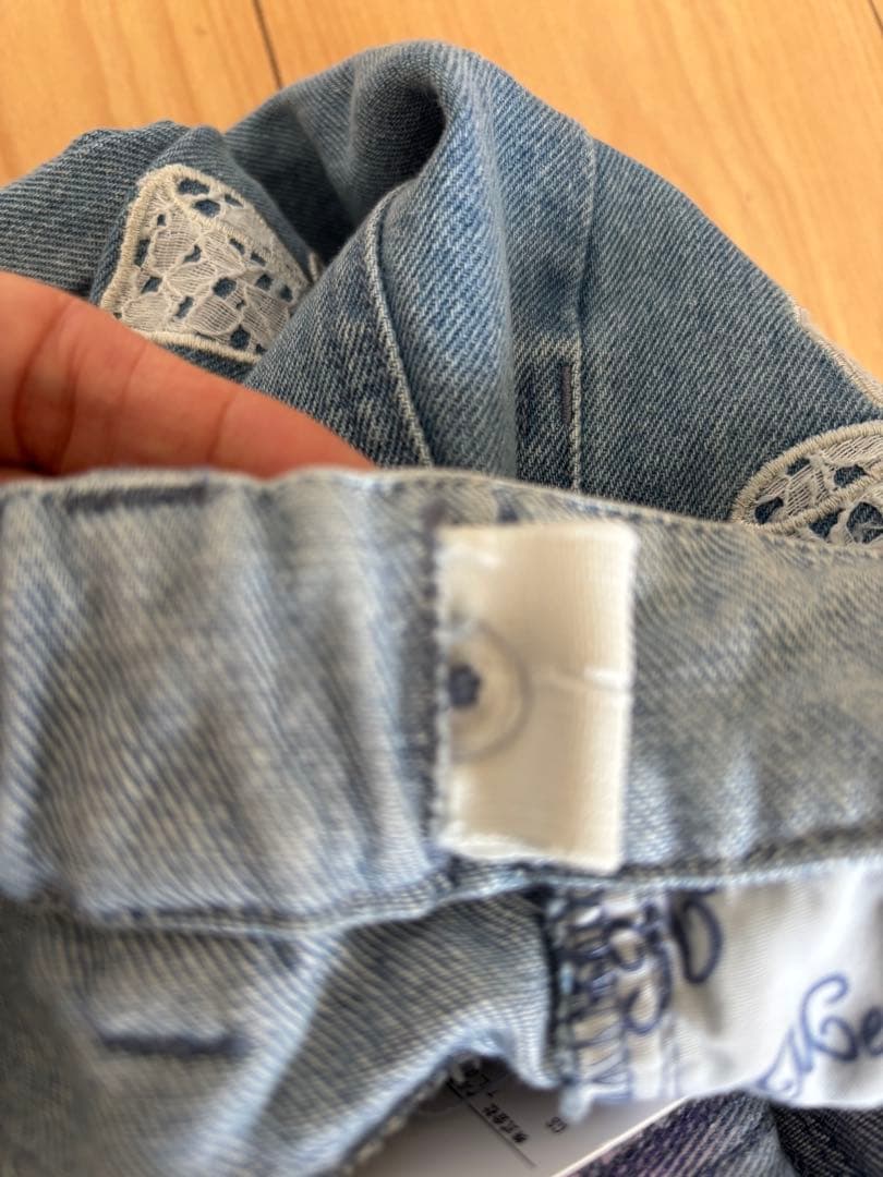 新品 mezzo piano ニコ☆プチ掲載 ワイドデニム 160 レースリボン