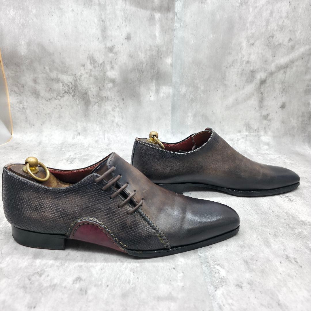 美品 マグナーニ オパンケ製法 リザード型押し サイドレース 25.0cm位