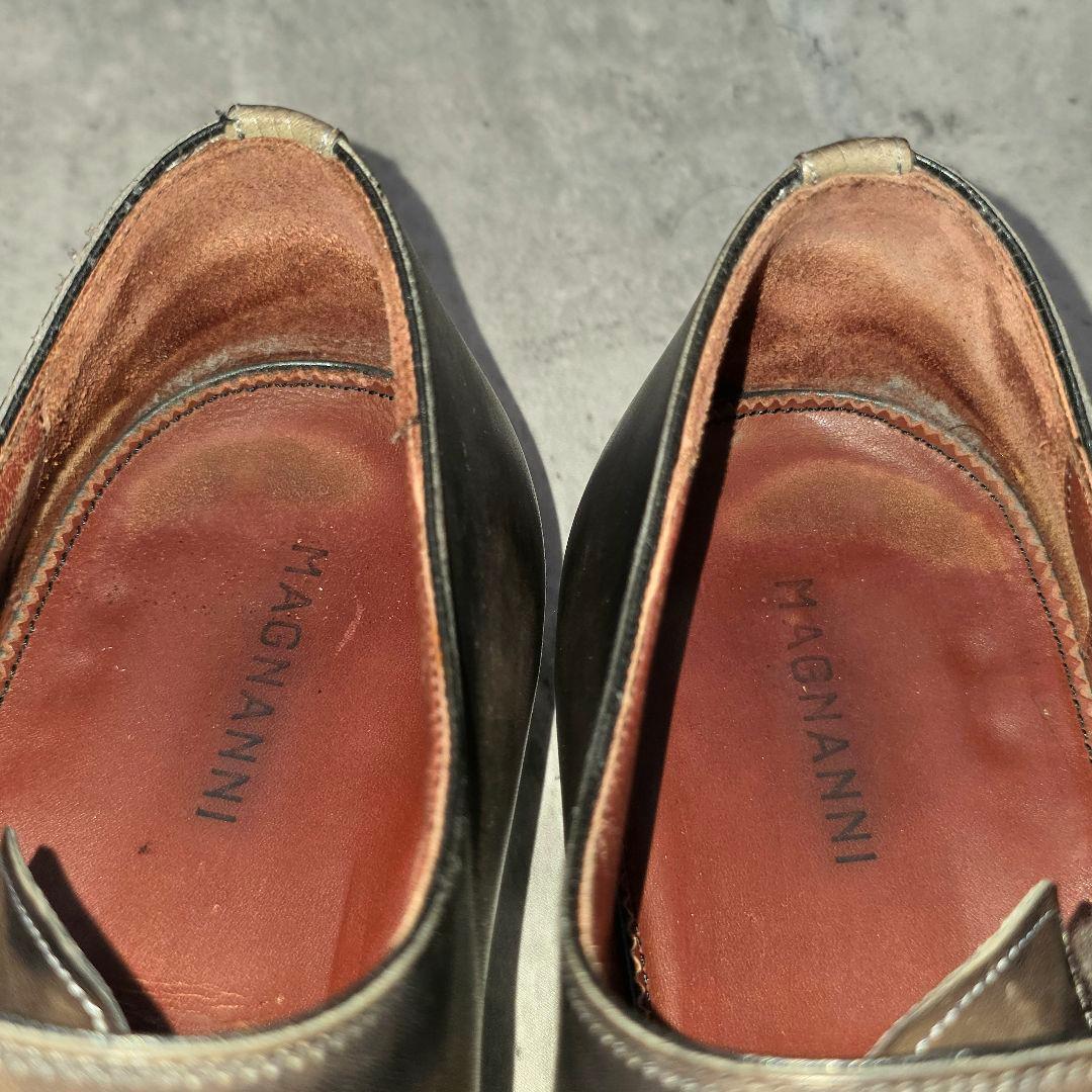 美品 マグナーニ オパンケ製法 リザード型押し サイドレース 25.0cm位