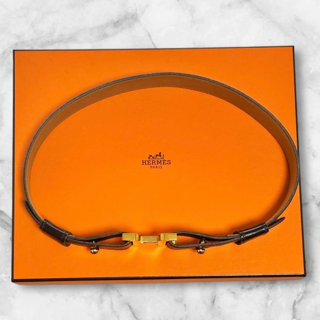 極美品✨HERMES エルメス H バックル ベルト レザー ブラック ゴールド