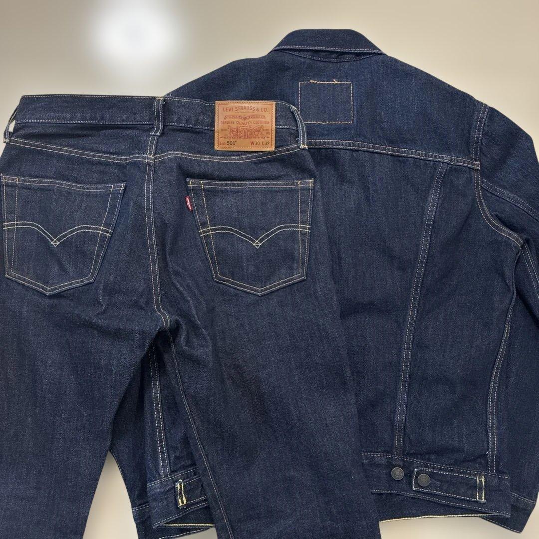 リーバイス 濃紺デニムセットアップ トラッカージャケット 501 W30