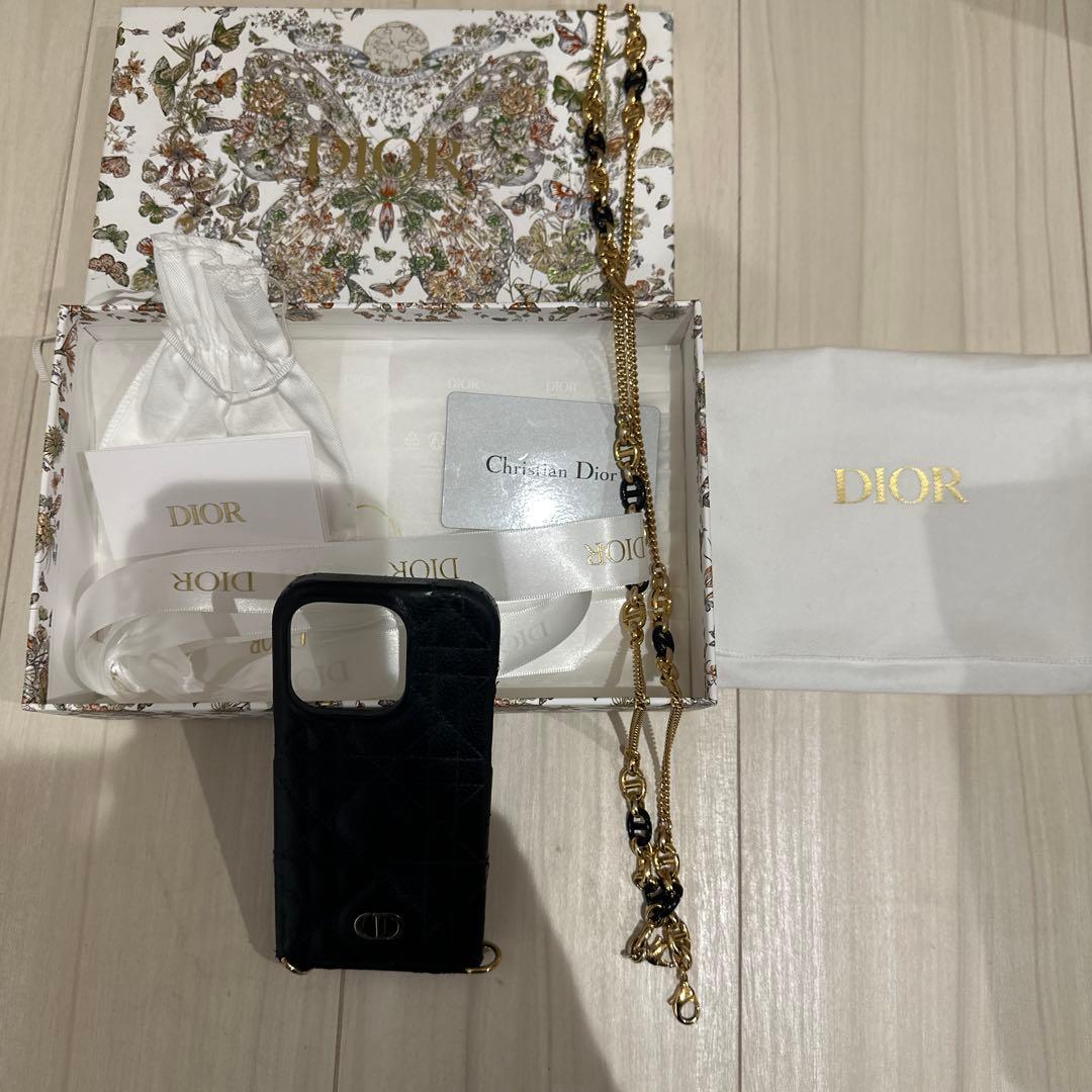 Christian Dior ブラックレザー 14プロiPhoneケース