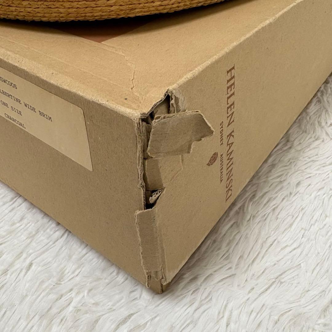 美品　ヘレンカミスキー　ラフィアハット　麦わら帽子　チャコール　箱付き