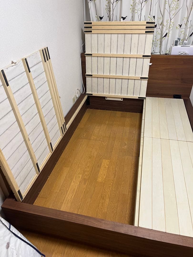 無印良品　ダブルベットフレーム　ヘッドボード付　マット下収納/引き出し収納あり