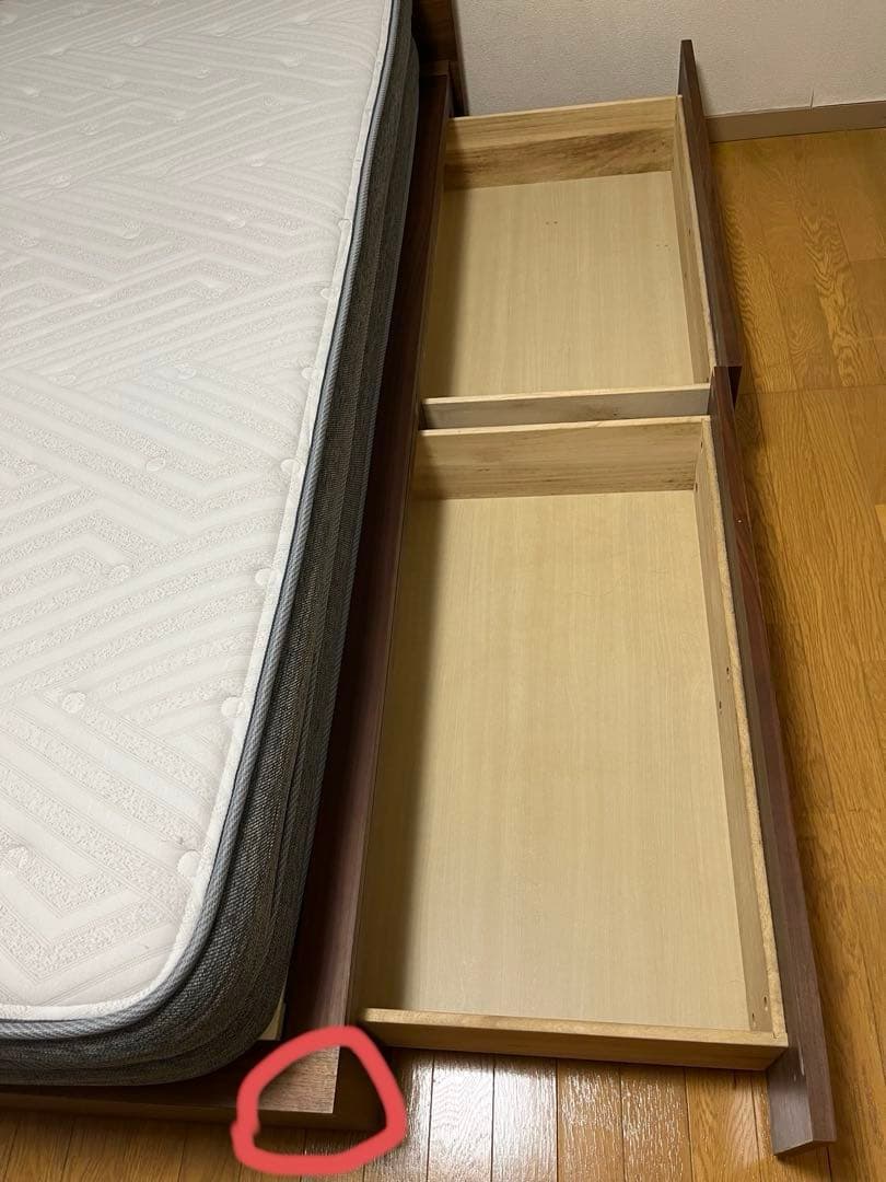 無印良品　ダブルベットフレーム　ヘッドボード付　マット下収納/引き出し収納あり