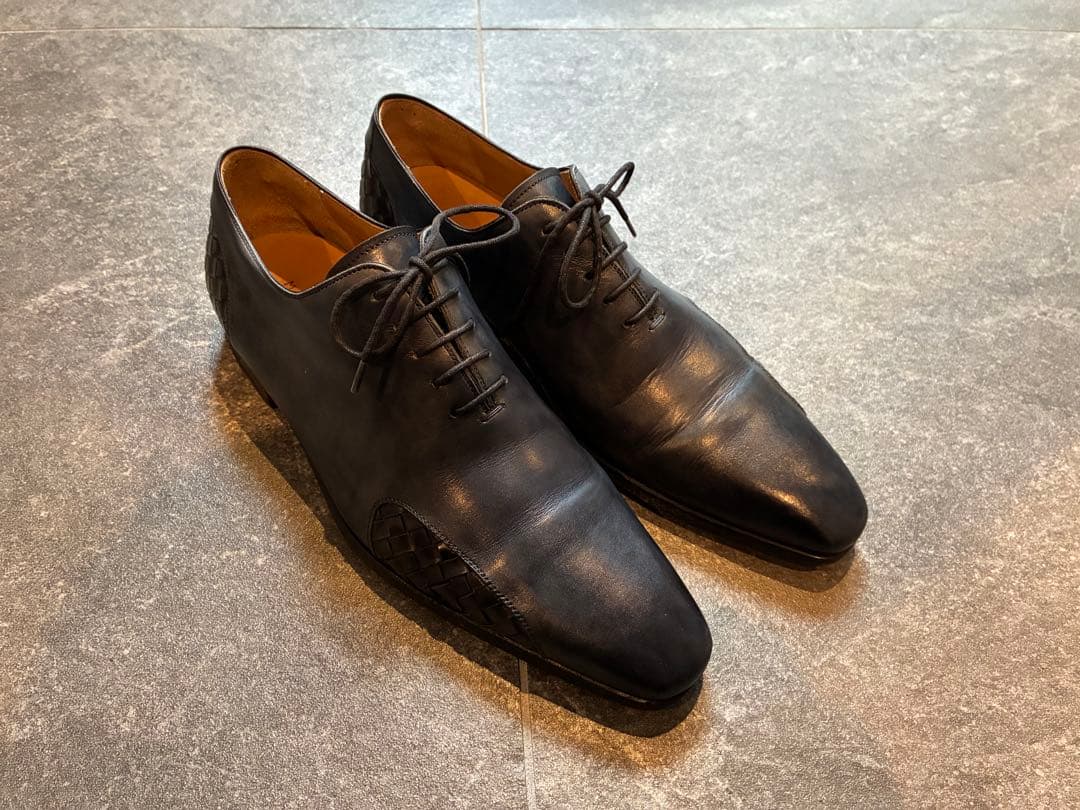 た*う様 美品マグナーニ ドレスシューズ ネイビー×ブラック イントレチャート