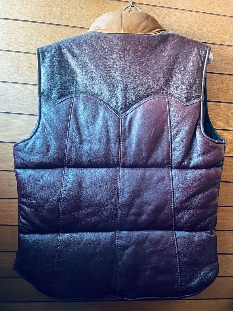 激レア ヴィンテージ 牛革 レザー ダウンベスト 本革 ブラウン キャメル