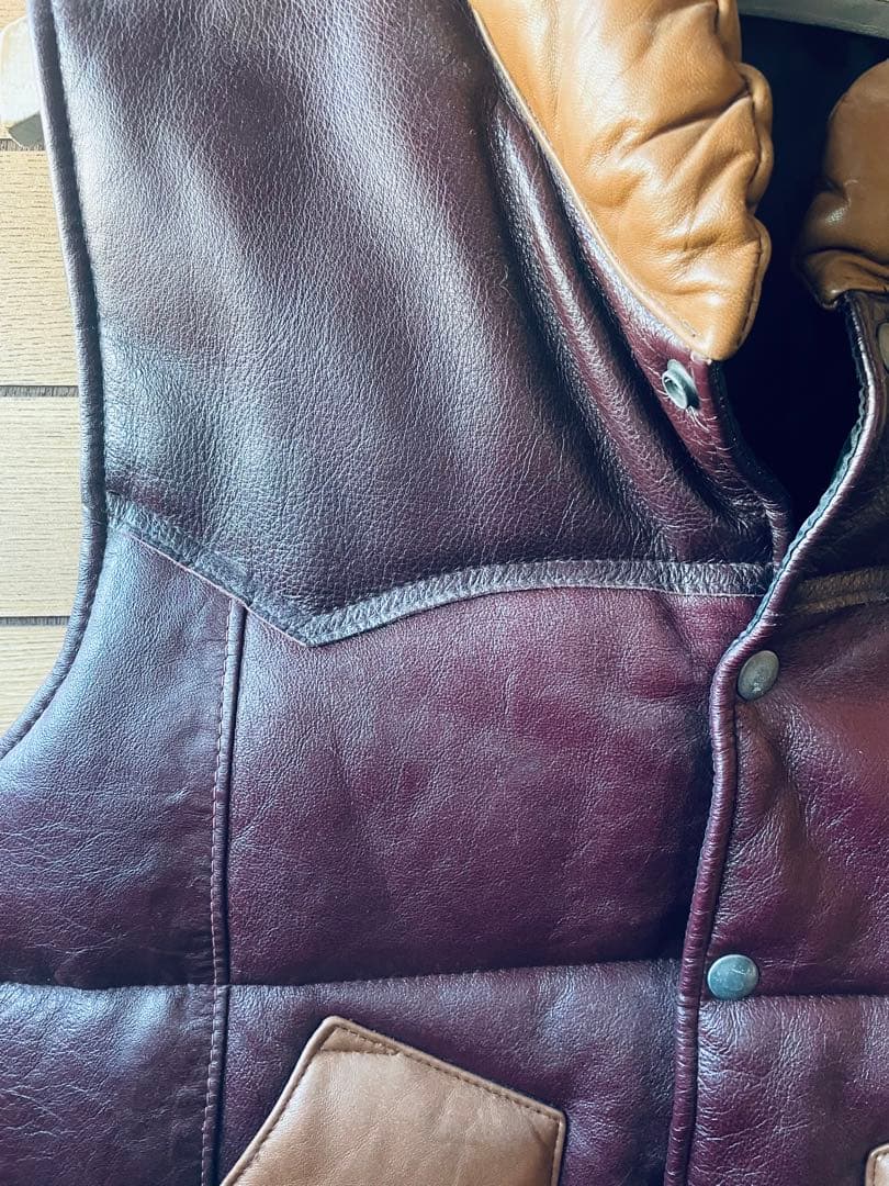 激レア ヴィンテージ 牛革 レザー ダウンベスト 本革 ブラウン キャメル