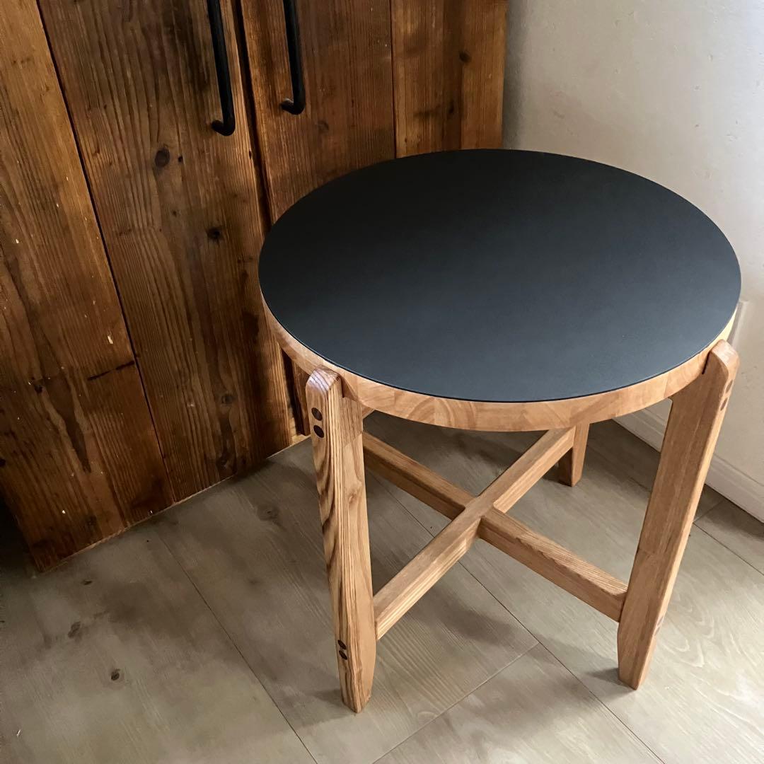 リノリウム×タモ　サイドテーブル　カフェテーブル　ハンドメイド