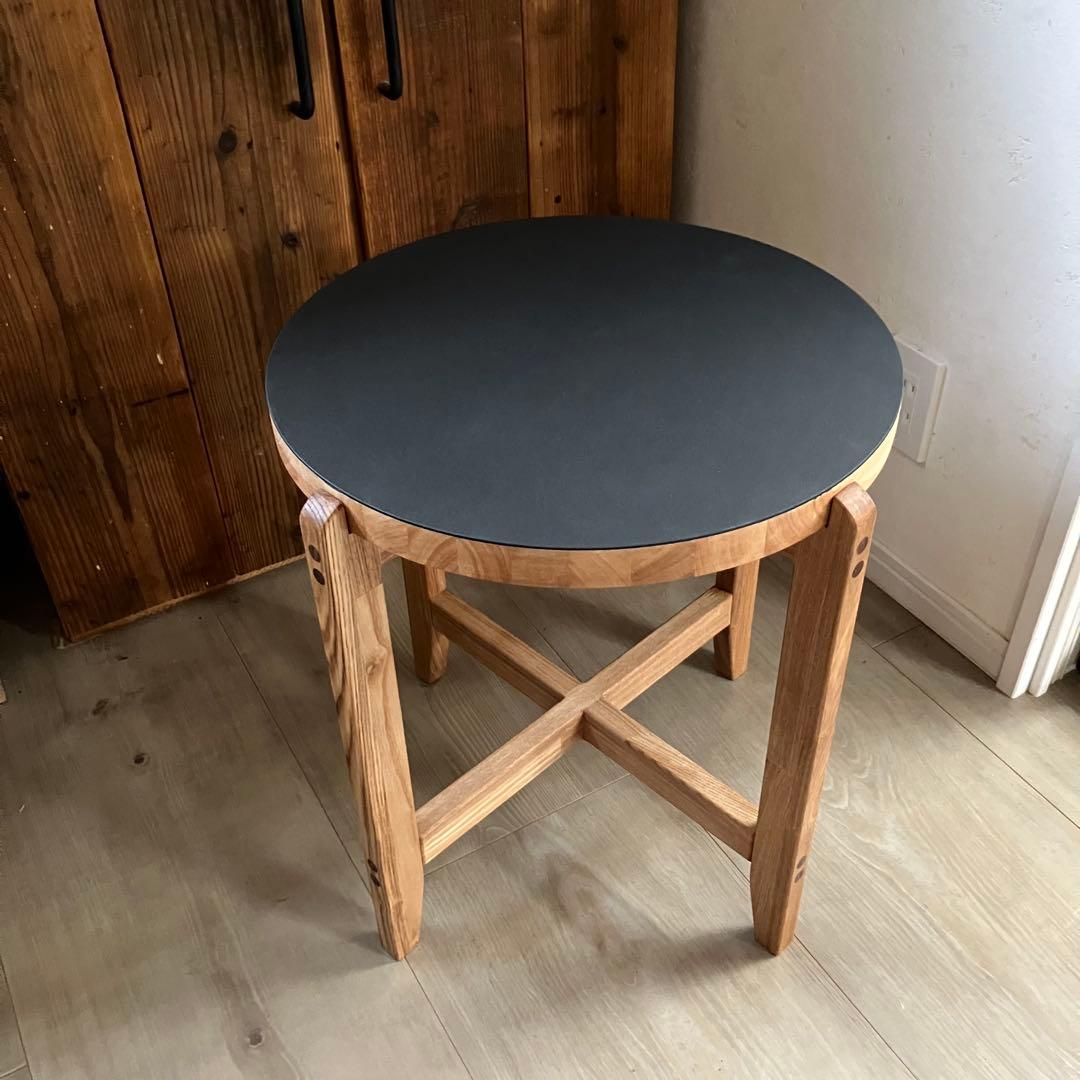 リノリウム×タモ　サイドテーブル　カフェテーブル　ハンドメイド