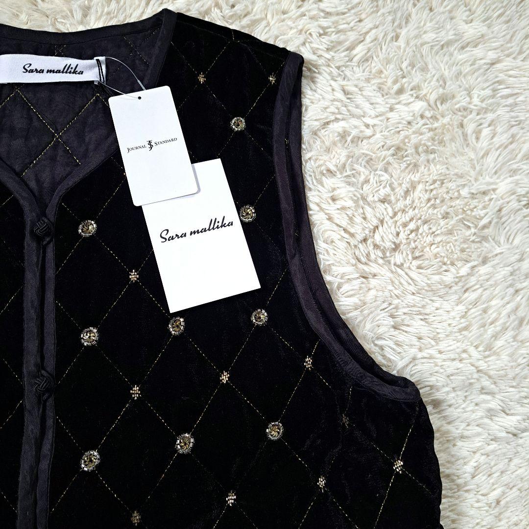 新品タグ付き 定価4.9万 24AW サラマリカ ベロア ビジュー ロングベスト